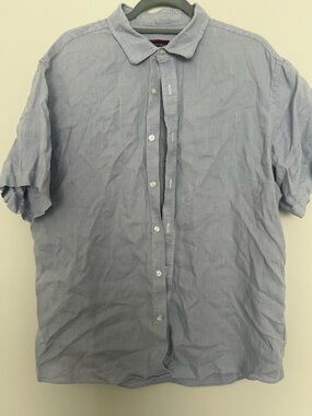 Untuckit Shirt Mens XL Blue 100% Linen Striped Short Sleeve Reg Fit Somontano